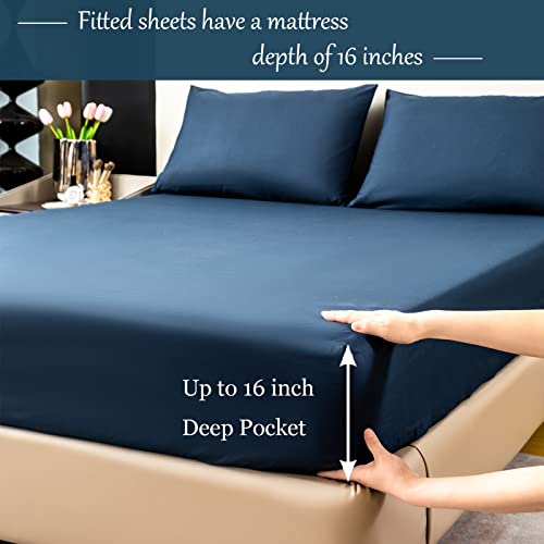 Overket Queen Sheet Set Ultra Soft Queen Bed Sheets 1800 Series Luxury Cooling Sheets-100% Microfiber-Breathable-Wrinkle Free - Queen Size（Navy） -6Pc #TOP1