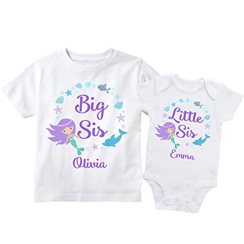 Little Sister Shirt or Matching Big Sister Little Sister Personalized Mermaid Shirt Set