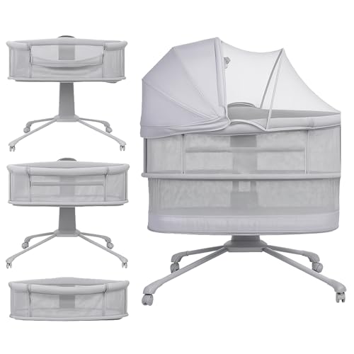 Olmitos Mini Cuna Multifuncional para Bebé 4 en 1: Moisés, Minicuna Colecho, Parque de Juegos | Colchón Lavable, Balanceo Automático, Conectividad Smart y Capota con Mosquitera (Gris Oscuro)