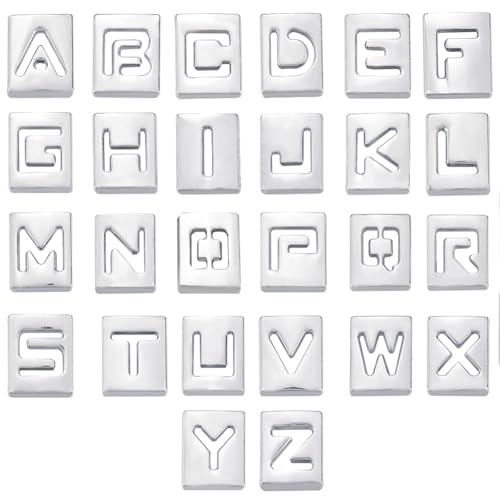 SUNNYCLUE 1 Box 52Pcs 26 Styles Silver Letter Bead Charms Alloy Alphabet Beads Bulk Metal Hollow Connector Letters Big Hole Alphabets A-Z Loose Spacer Beads for jewellery Making DIY Necklace Bracelet