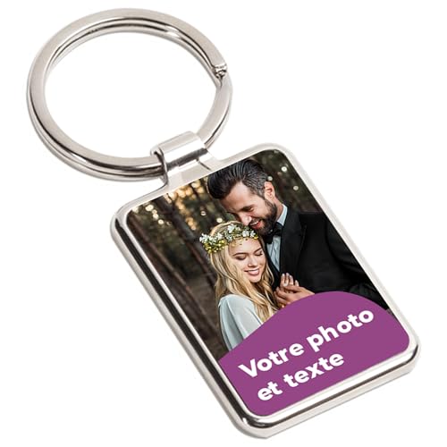 Porte-clé personnalisé avec texte ou photo, porte-clé photo en acier inoxydable 7,5 × 3 cm, impression couleur de qualité, idée cadeau pour un...