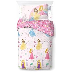 Edredones De Princesas Disney Princesas Juego de Ropa de Cama Infantil 3 Piezas 100% Algodón Cama Individual - Incluye Funda Edredon 135x200cm + Sabana Bajera 90x200cm + Funda de Almohada 50x70cm