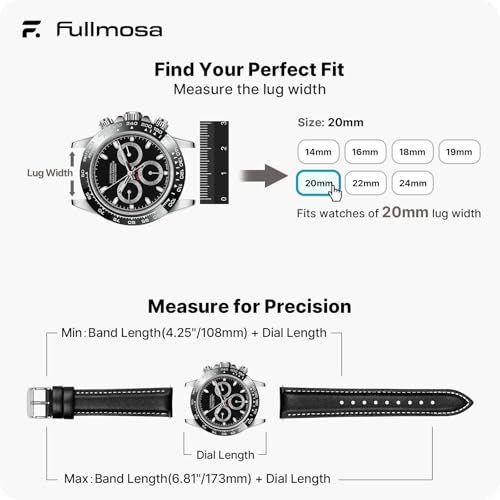 Fullmosa Watch Band, Quick Release Leather Watch Strap for Men Women, Replacement Bands Width 14mm 16mm 18mm 19mm 20mm 21mm 22mm 24mm