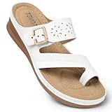 TEMOFON Flip Flops for Women Summer: Arch Support Comfortable Walking - Dressy Wedge Bunion Sandals - White Orthopedic Sandals Size 8