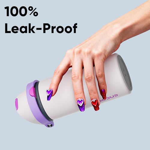Image of Insulated Water Bottle with Straw - Encool Stainless Steel Water Bottle with Push Button Lid, Leak-Proof & BPA-Free, Keeps Cold for 24 Hours for Sports, Travel, Gym (18 oz, Oyster Pink)