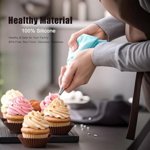 Image of Preptep Piping Bags and Tips Set, Reusable Cake Decorating Supplies with 2 Reusable Bags, 12 Icing Tips, 2 Silicone Rings, 2 Couplers and 3 Scrapers, Cake Baking Tools for Cookie Icing Cupcakes