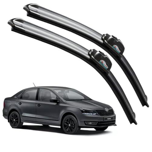 Image of Frameless Rubber Car Wiper Blades Set of 2 Compatible with (Skoda Rapid (2013-2019) (D-24,P-16))