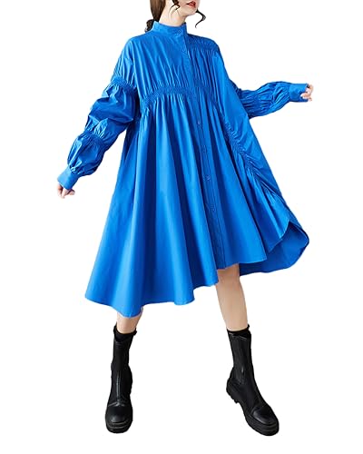 Robe-chemise femme unie boutonnée pour dissimuler les rondeurs chic