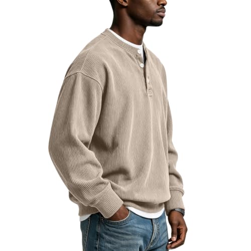 Corduroy Long Sleeve Henley Shirts for Men Casual Fall Shirt Pullovers - image 4