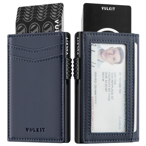 Image of VULKIT Men's Slim Wallets Pop Up Card Holder RFID Blocking Metal Wallet Minimalist Design Holds Up to 11 Cards