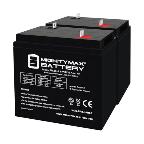 Mighty Max Battery 6V, 36Ah, AGM, NB Terminal, Replacement Battery Compatible with Medical wheelchairs - 2 Pack
