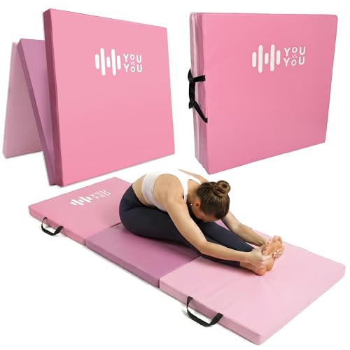 You vs You Yoga Mat | Thick Folding Yoga Exercise Pilates Gymnastic Mat | Non-Slip | Stretching and Core Exercise | Sweat Proof and Easy to Clean | Fold for Easy Store and Carrying (Pink (Set))