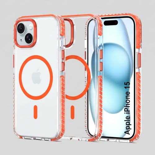 Image of Zapcase Crystal Clear Back case for iPhone 15 | Hard PC Back | TPU Bumper with Inner Rubber Grip | Metal Camera Guard Bezel | Metal Buttons | Scratch Resistant Cover | 2 Layer Edge Protection | Orange