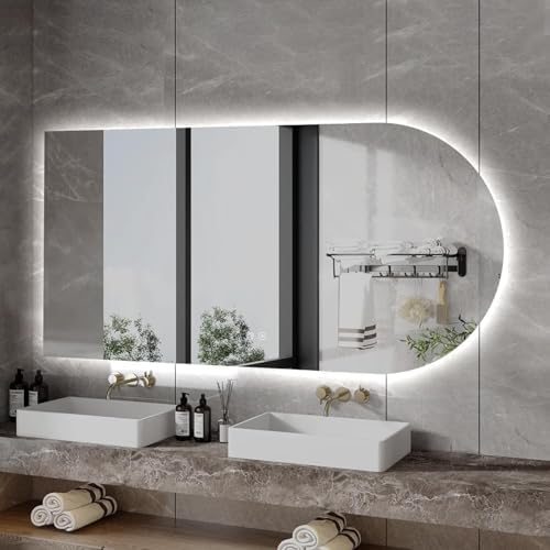 Arched LED Bathroom Mirror - Anti-Fog, Frameless Vanity Mirror with Smart Backlit, 3 Colors Dimmable Light, Large 50x80cm (19.6"x31.4") for Modern Decor