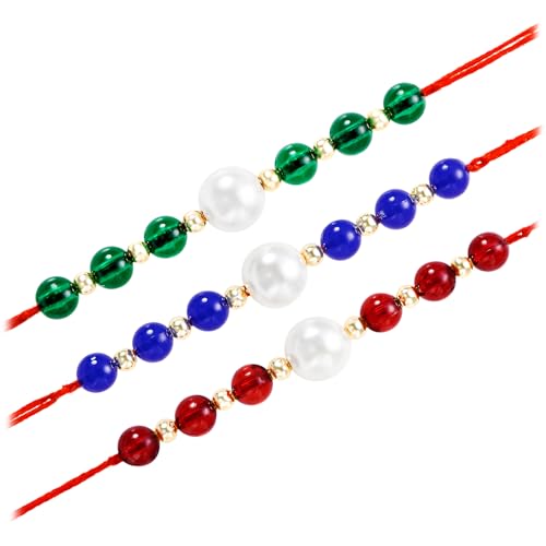 Image of Peora CZ Pearl & Crystals Studded Thread Rakhi for Brother Bhaiya | Combo Set of 3 | Raksha Bandhan Hamper with Roli Chawal & Greeting Card