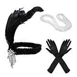 Juego de 4 piezas de los años 20: 1 par de guantes largos negros (2 piezas), 1 collar de perlas; 1 pieza de diadema flapper, ideal para fiestas de los años 20 y 30, fiestas de graduación y ocasiones art déco.