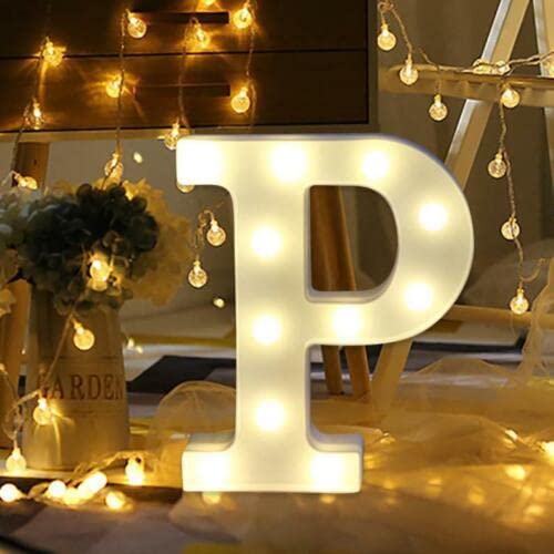 Topzilly LED Marquee Letter Lights Sign, Warm White LED Lamp, Light up 26 Alphabet for Living Room, Bedroom Table & Wall, Home Bar, Christmas, Wedding, Party Festival Decoration (P)