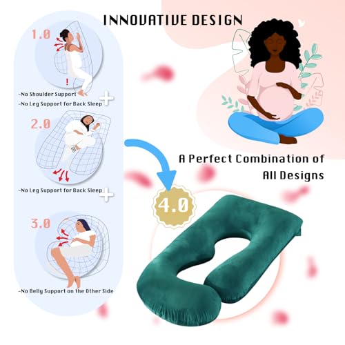 Image of ALLOPERA Pregnancy Pillow, Full Body Maternity Pillow 57 inch, with Removable Washable Cover - Sleep Support for Legs, Back, Neck, Shoulder, HIPS, Belly, Velvet Cover (Dark Green)