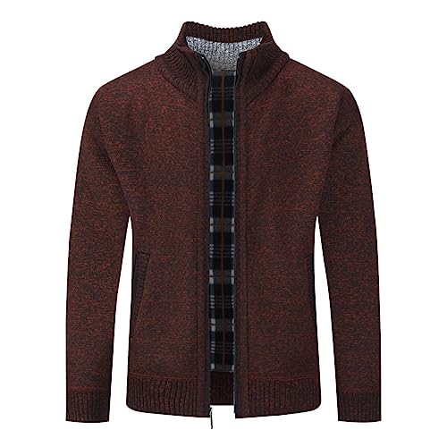 Allthemen Cárdigan de Punto de Invierno para Hombre suéter de Punto con Cremallera de Manga Larga Abrigo Informal Vino Rojo XL
