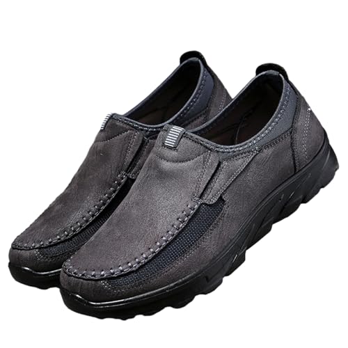 Mocassins en Cuir pour Hommes, Chaussures De Marche DéContractéEs à Enfiler, Confortables pour Le Travail, Le Bureau, L'ExtéRieur, Chaussures De Service Alimentaire AntidéRapantes (Couleur : Gray, T