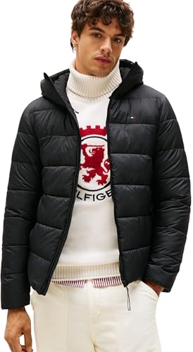 Tommy Hilfiger Herren Pufferjacke Mid Weight mit Kapuze, Schwarz (Black), XXXL – Ansicht 1