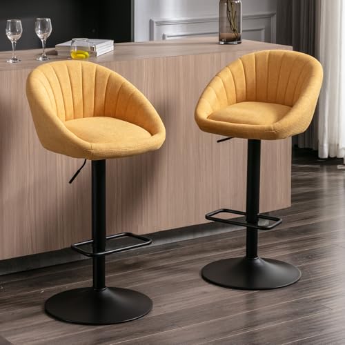 Ya-Home Tabourets de Bar Moderne Lot de 2 Chaise Bar Tissu Réglable en Hauteur, Chaise Haute Cuisine Confortable, Jaune