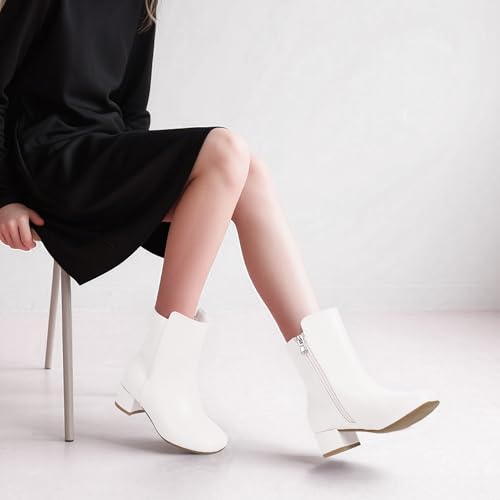 PANDANINJIA Girls Boots Fashion Square-Toe Dress Boots Low Heel Alyssa Ankle Booties with Zipper for Toddler Little Kids Big Kids3