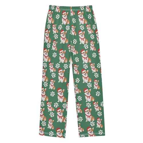 Xmas Tree Corgi Dog Boys Long Pants Soft Trousers Elastic Waist Kids Lounge Bottoms with Pockets S-XL