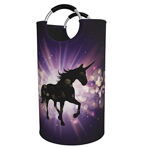 Duduho 82L Large Laundry Hamper Magic Unicorn Laundry Basket With Handles, Round Storage Organizer Waterproof Tall Foldable Bucket Washing Bin For Toys Clothes