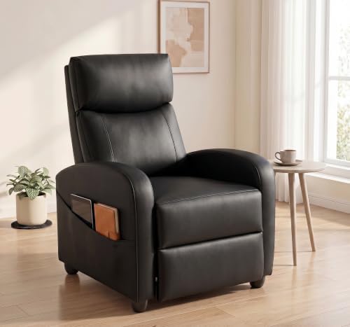 Image of Manual Recliner Chair, Oversized Lazy Boy Reclining Sofa with Adjustable Backrest & Extended Footrest, Ergonomic Single Recliner Couch for Home Theater Seating, Living Room, Bedroom, Black