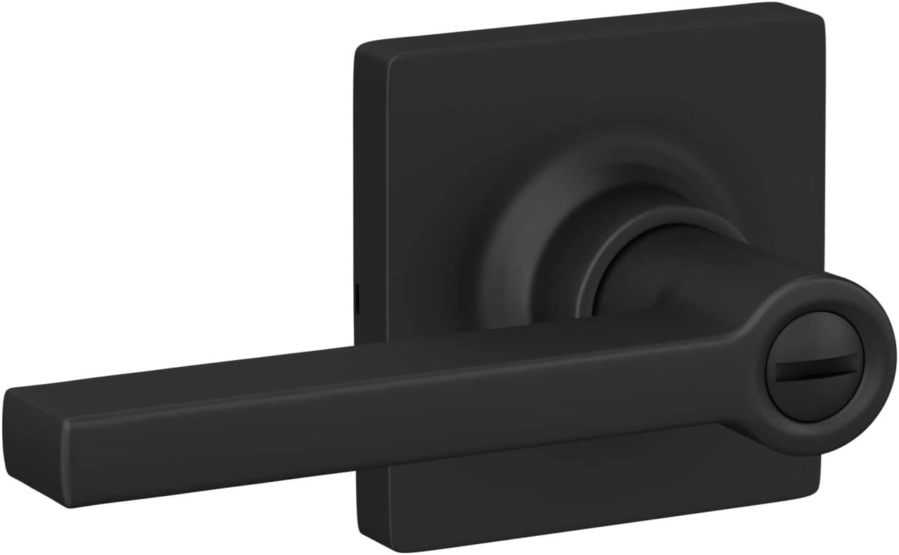 Lock Scout Straight Lever with Square Trim Bedroom and Bathroom Door Handle, Matte Black Finish