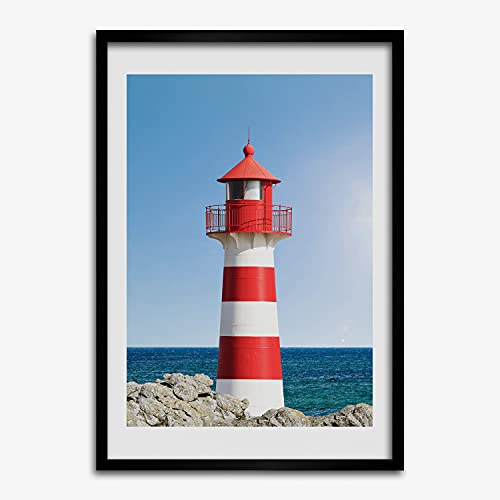Affiche phare 50x70 cm Tulup avec cadre en bois mdf pour tableau mural