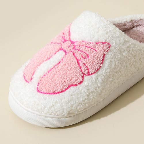 Cute Bow Slippers for Women – Fuzzy House Slippers, Warm Indoor Outdoor Slip-On Shoes for Bedroom & Home4