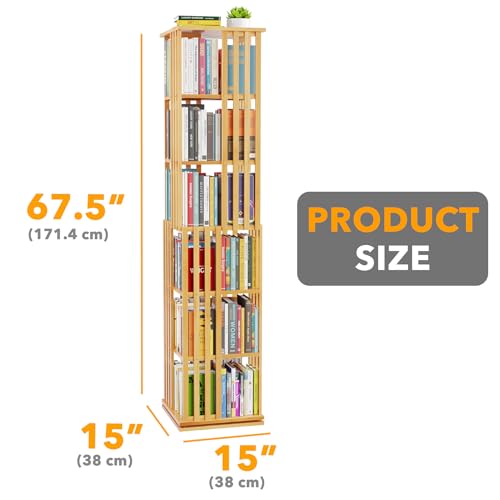 SpaceAid 6 Tier Rotating Bookshelf Tower, Bamboo Spinning Book Shelf, Revolving 360 Bookcase Storage Swivel Round Carousel, Vertical Rotate Turning Spiral Corner Organizer (6-Tier Natural) by SpaceAid - Image 5