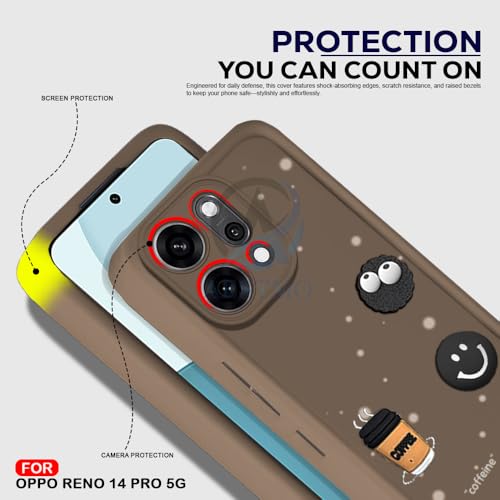 Image of AESTMO Back Case Cover for Oppo Reno 14 Pro 5G Cover | Cute Fun Cartoon 3D Ball | Coffee Silicone Case | Full Body Protection | Camera Protection Back Oppo Reno 14 Pro 5G (Black)