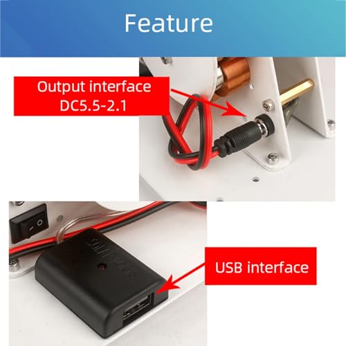 Generatore a manovella - Generatore manuale con maniglia pieghevole, porta di ricarica USB, giocattolo scientifico ideale per la fisica o ornamento per la scrivania di ca,