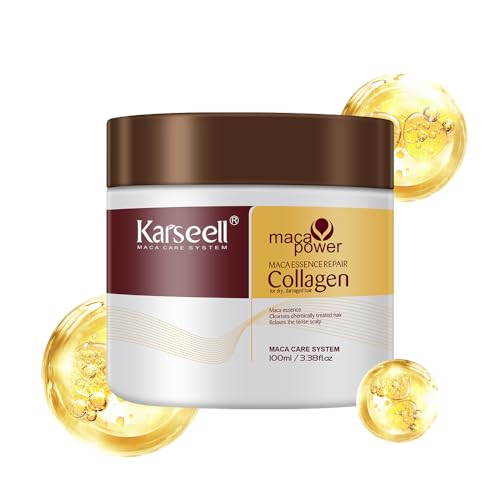 Karseell Colágeno Mascarilla Pelo 100ml, Aceite de Argán Reparación Profunda Mascarilla Capilar para Seco y Dañado el Cabello Todo Tipo de Cabellos