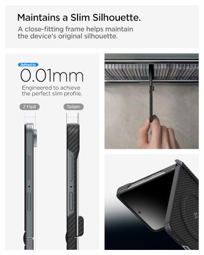 Image of Spigen AirSkin Aramid MagFit Case for Samsung Galaxy Z Flip 8, Black | Magsafe, Premium Aramid Fiber, Hinge Protection, Slim Fit, Qi2 Ready Wireless Charging, Aramid Fiber, Poly Carbonate, Smooth