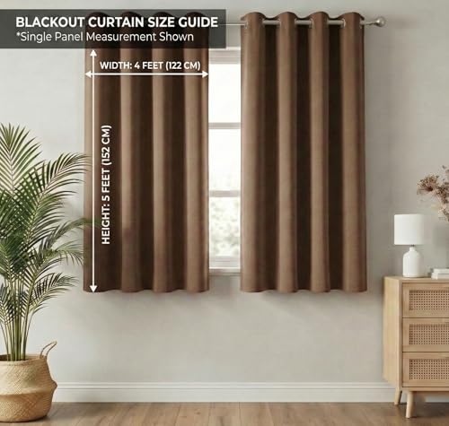 Image of VAS COLLECTIONS 100% Blackout Door Curtains, 5 Feet (121 x 152 cm) Set of 2, Plain, Thermal Insulated, Room Darkening Curtains for Living Room, Bedroom (Mocha)