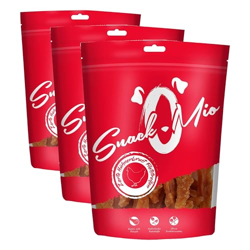 SnackOMio - Snack Premium para Perros - Tiras de Filete de pechuga de Pollo, sin Cereales, 1 Pack (1 x 70g) (Paquete de 3)