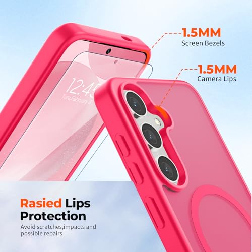 Image of SUPFINE Magnetic for Samsung Galaxy S24 Plus Case / S25 Plus Case with Screen Protector, (Built-in Magnets) (Military Grade Drop Protection) Slim Translucent Shockproof Phone Case,Hot Pink