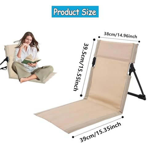 MEISO Strandmatte mit Rückenlehne, Klappbar Strandstuhl, Tragbare Strandliege Faltbarer, Campingstuhl Liegestuhl für Picknick, Garten, Wandern (Beige)