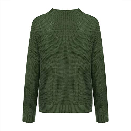 Suéteres femininos 2024 casual gola rolê tricô manga longa pulôver leve outono moletom roupas, Verde