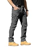 Boonlight Men's Lightweight Tactical Pants, Water Resistant Hiking Cargo Pants with Multiple Pockets for Outdoor (No Belt), Dark Grey