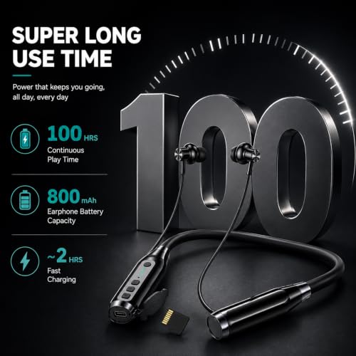 Image of iFAST IF-305 Bluetooth 6.0 Wireless Neckband Earphone with Mic | Up to 100 Hours Music Playtime | 14.2 mm Driver | TF Card Slot | Dual Device Connection | Black