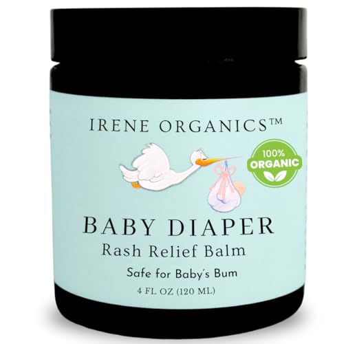Image of Organic Diaper Rash Balm for Babies by Irene Organics – Natural Diaper Cream with Shea Butter, Coconut Oil & Zinc Oxide – Gentle Baby Eczema & Rash Relief, 4oz