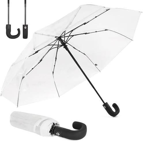 Sternenfunke Faltbarer Taschenschirm sturmfest mit J-Griff Automatik Regenschirm klein und Taschenregenschirm kompakt sturmfest in Schwarz oder Transparent [NEU 2026]