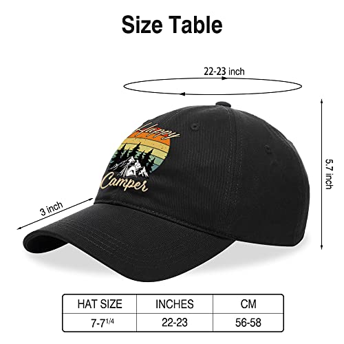 Pishovi Happy Camper Fun Baseball Cap, Vintage Adjustable Cotton Cap, Birthday Gift For Dad, Mom, Husband, Wife, Gift For Bff Colleagues, Camping Lovers Black #TOP1