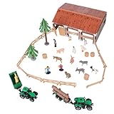 Ensemble de jeu d'animaux de ferme 94 pièces comprenant des figurines d'animaux de ferme, des tracteurs, des clôtures et une boîte de rangement. Vos peuvent construire une ferme d'animaux surprenante