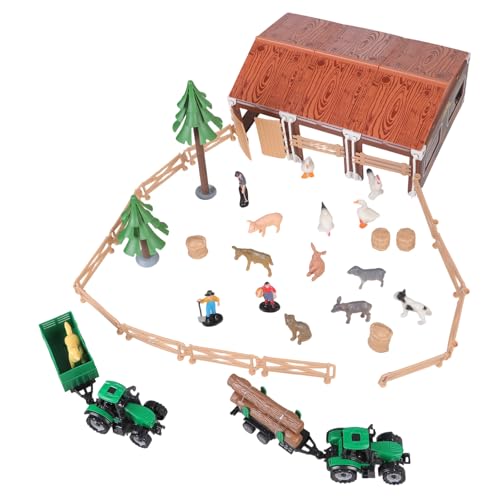 Dcaknri Ensemble de Jeu de Figurines d'animaux de Ferme réalistes avec clôtures, Jouet d'apprentissage éducatif pour Ensemble de Jeu de Ferme de 50 pièces